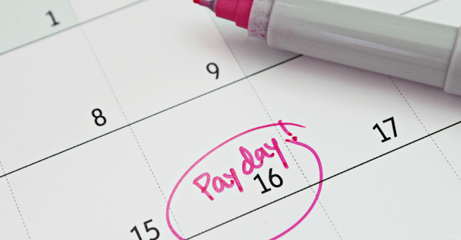 budget calendar showing payday date