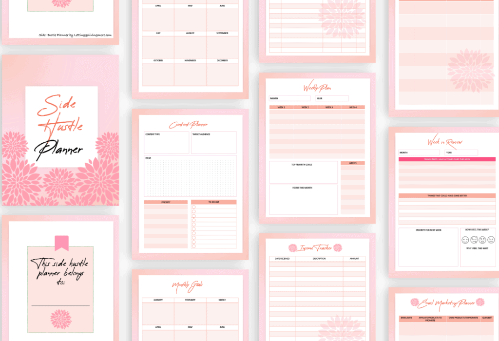 Side Hustle Planner Blush Contents