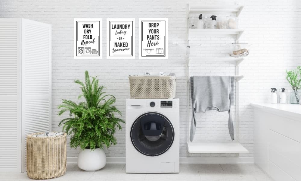 laundry room with funny printable wall art quotes