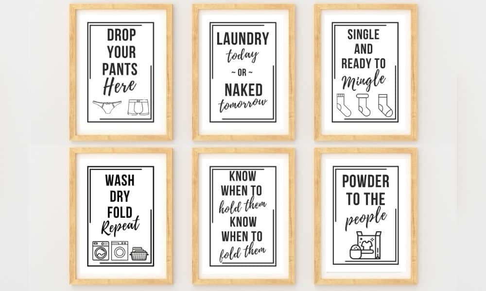 Six funny laundry signs on wall